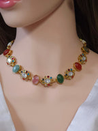 Navratna Kundan Floral Cabochon Choker & Earring Set – Kamala