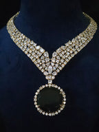 Polki CZ V-Collar Necklace & Emerald CZ Round Drop Earring Set – Inara