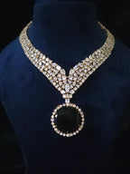 Sapphire CZ Wide V-Collar Necklace & Round Drop Earring Set – Azura