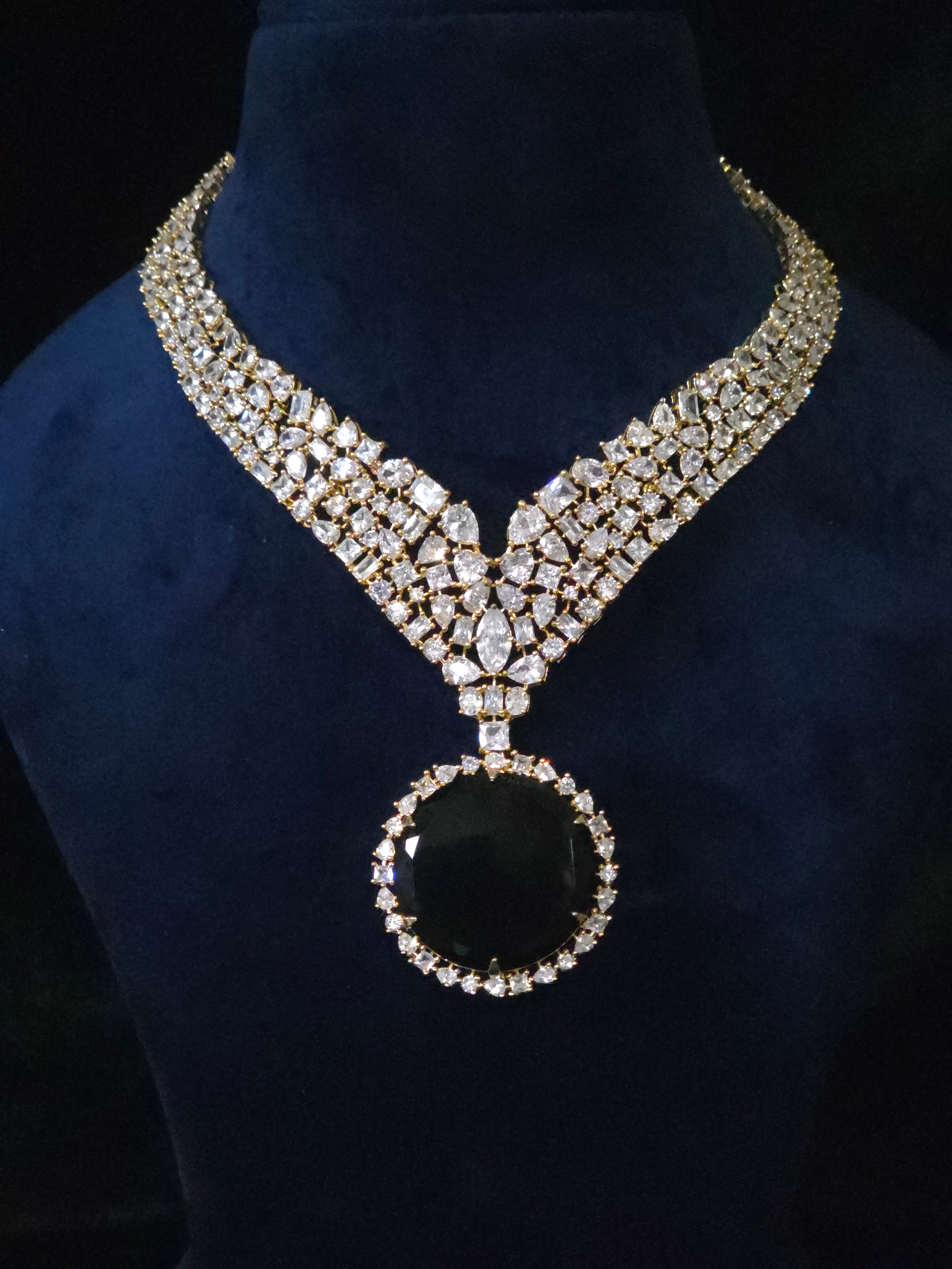 Sapphire CZ Wide V-Collar Necklace & Round Drop Earring Set – Azura