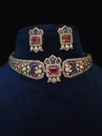 Mughal Polki Moissanite Wide-Band Choker & Stud Earring Set – Shahana