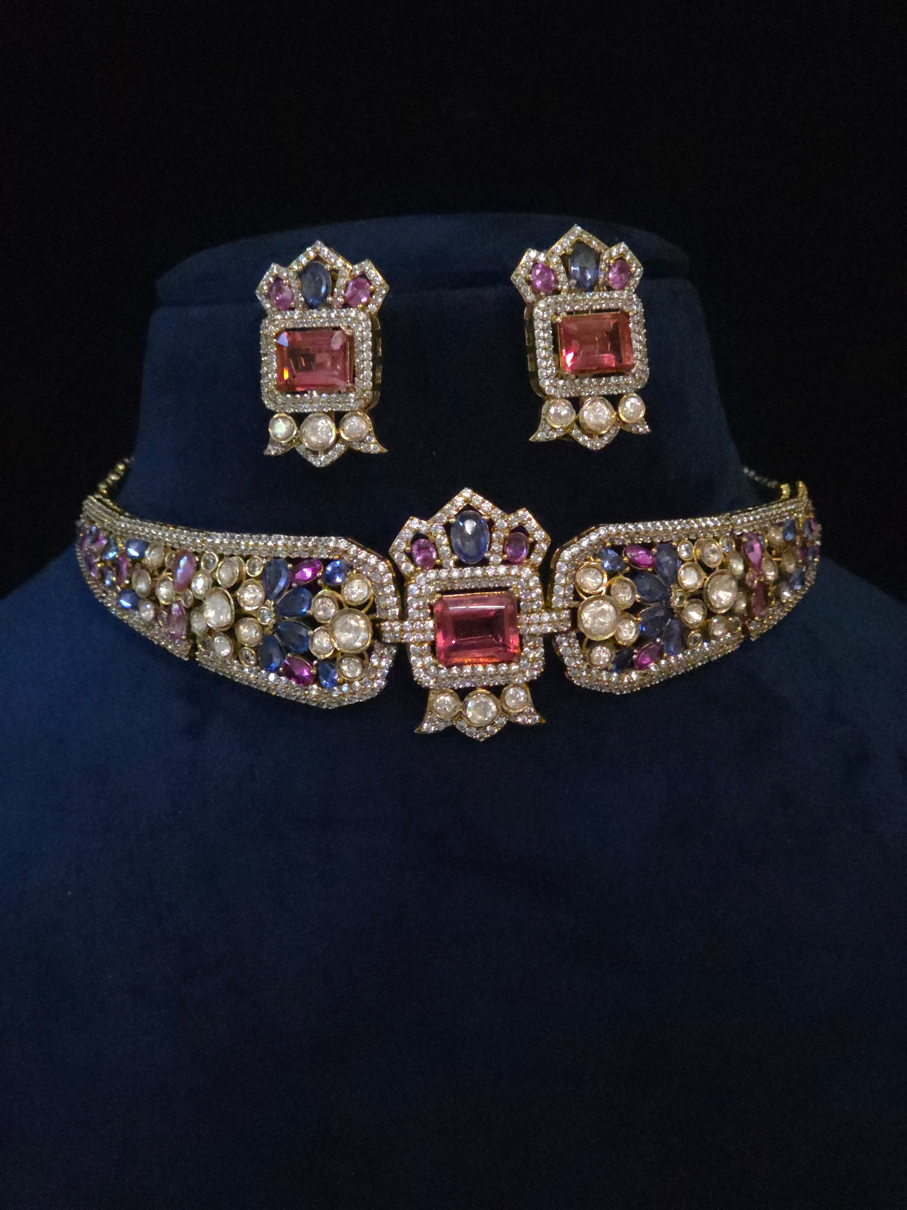 Mughal Polki Moissanite Wide-Band Choker & Stud Earring Set – Shahana