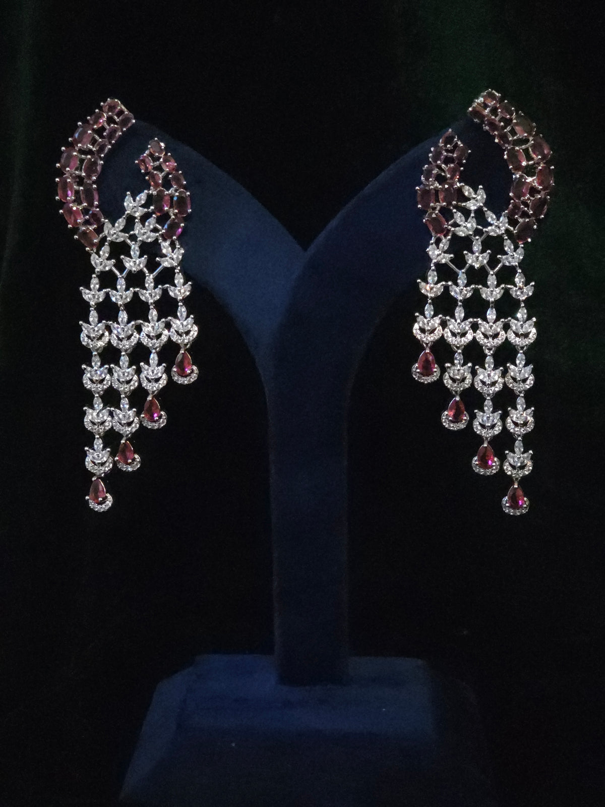Matching long drop earrings from the Riva CZ necklace set