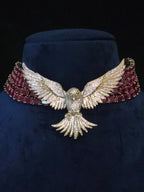 Ruby CZ collar necklace and chandelier earring set styling image