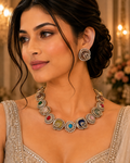Turkish Kundan Multicolor Cabochon Collar Necklace & Stud Earring Set – Kalindi
