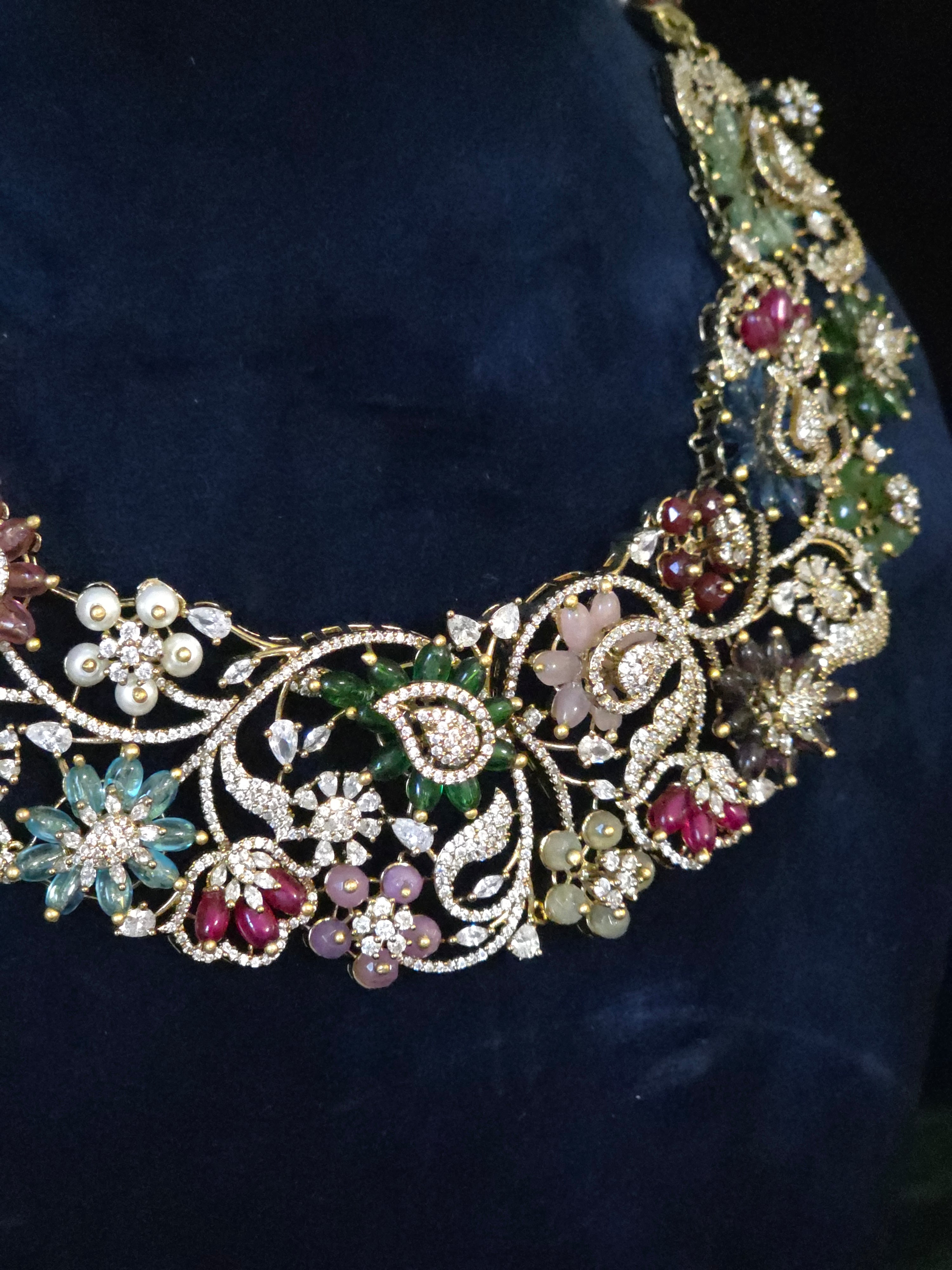 Multicolor Floral Garden CZ Necklace & Earring Set - Riya