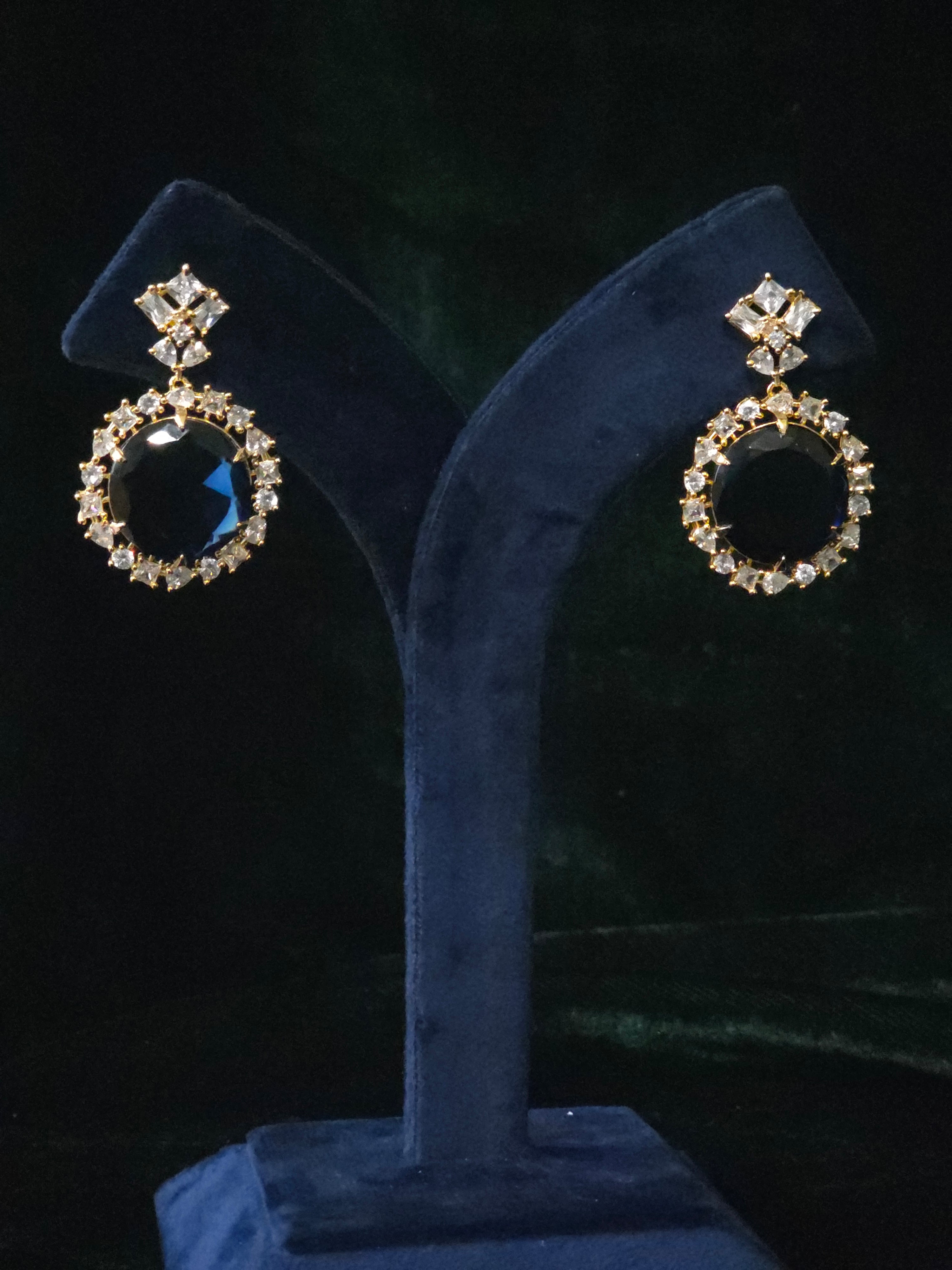 Sapphire CZ Wide V-Collar Necklace & Round Drop Earring Set – Azura
