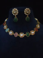 Navratna Kundan Floral Cabochon Choker & Earring Set – Kamala