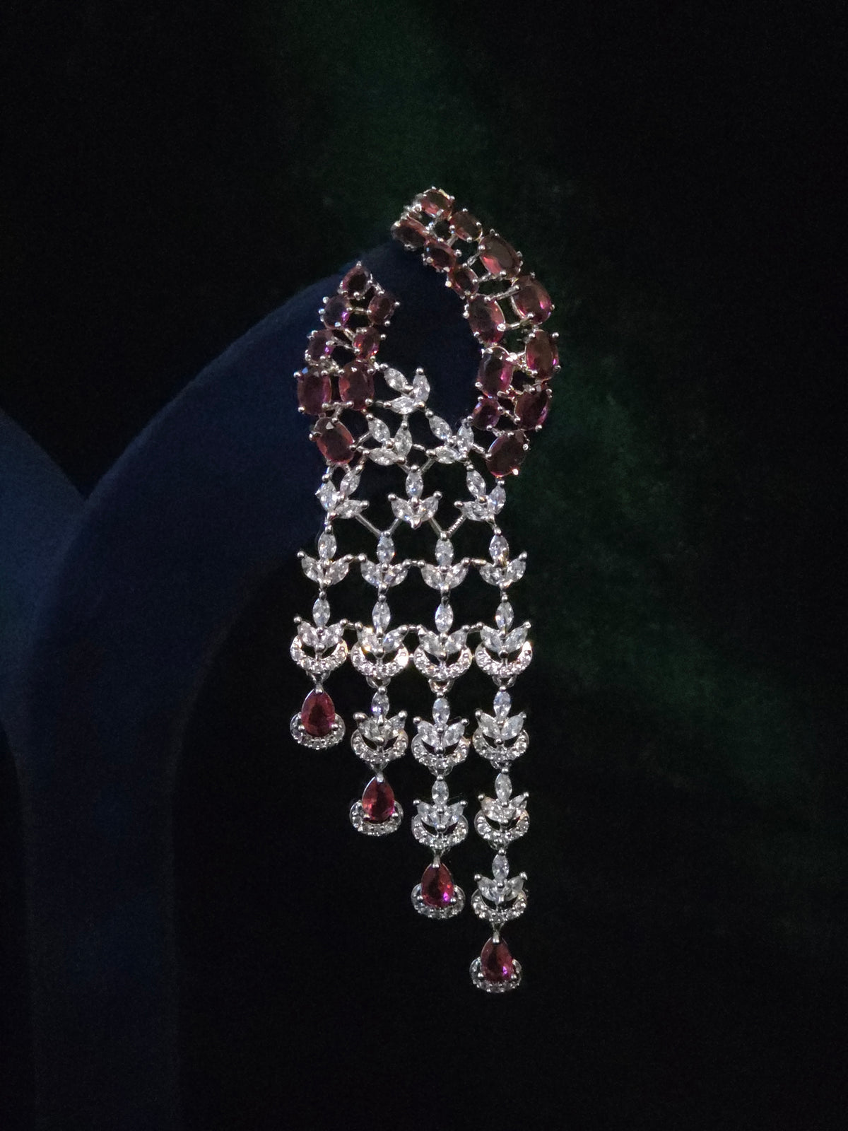 Close-up of a Riva statement earring with clear CZ details