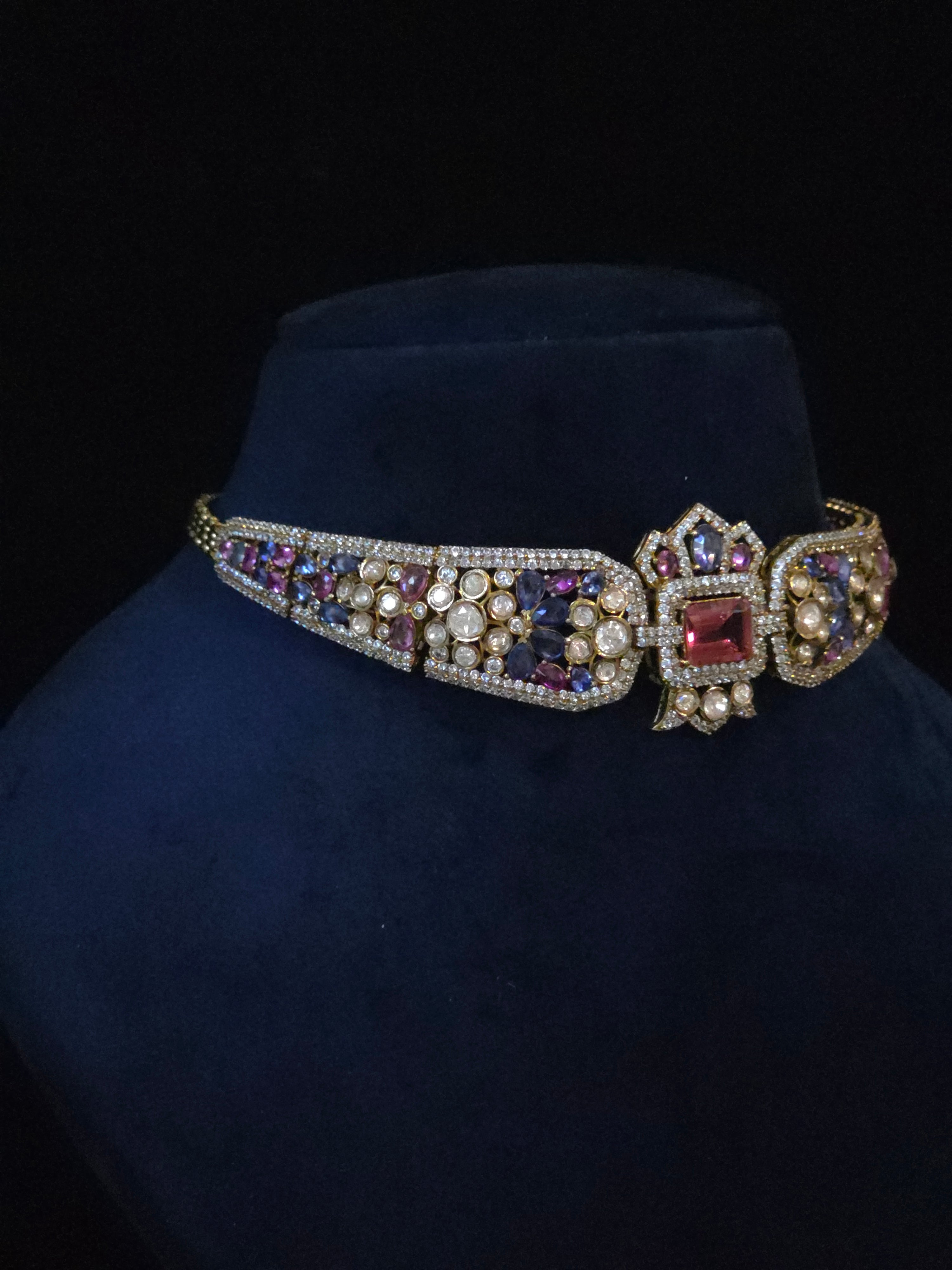 Mughal Polki Moissanite Wide-Band Choker & Stud Earring Set – Shahana